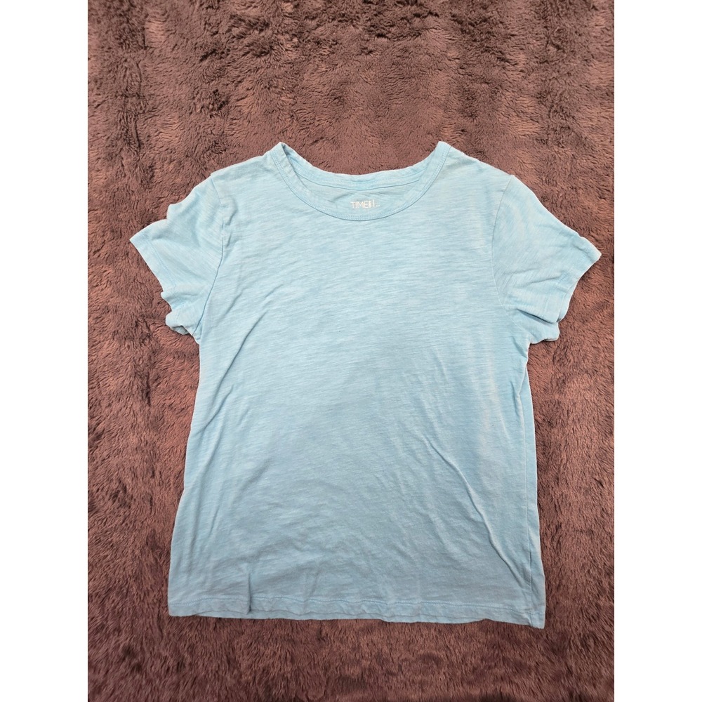 Time and Tru Womens Light Blue Slub Knit Short Sleeve Crew Neck Tee Shirt Size M